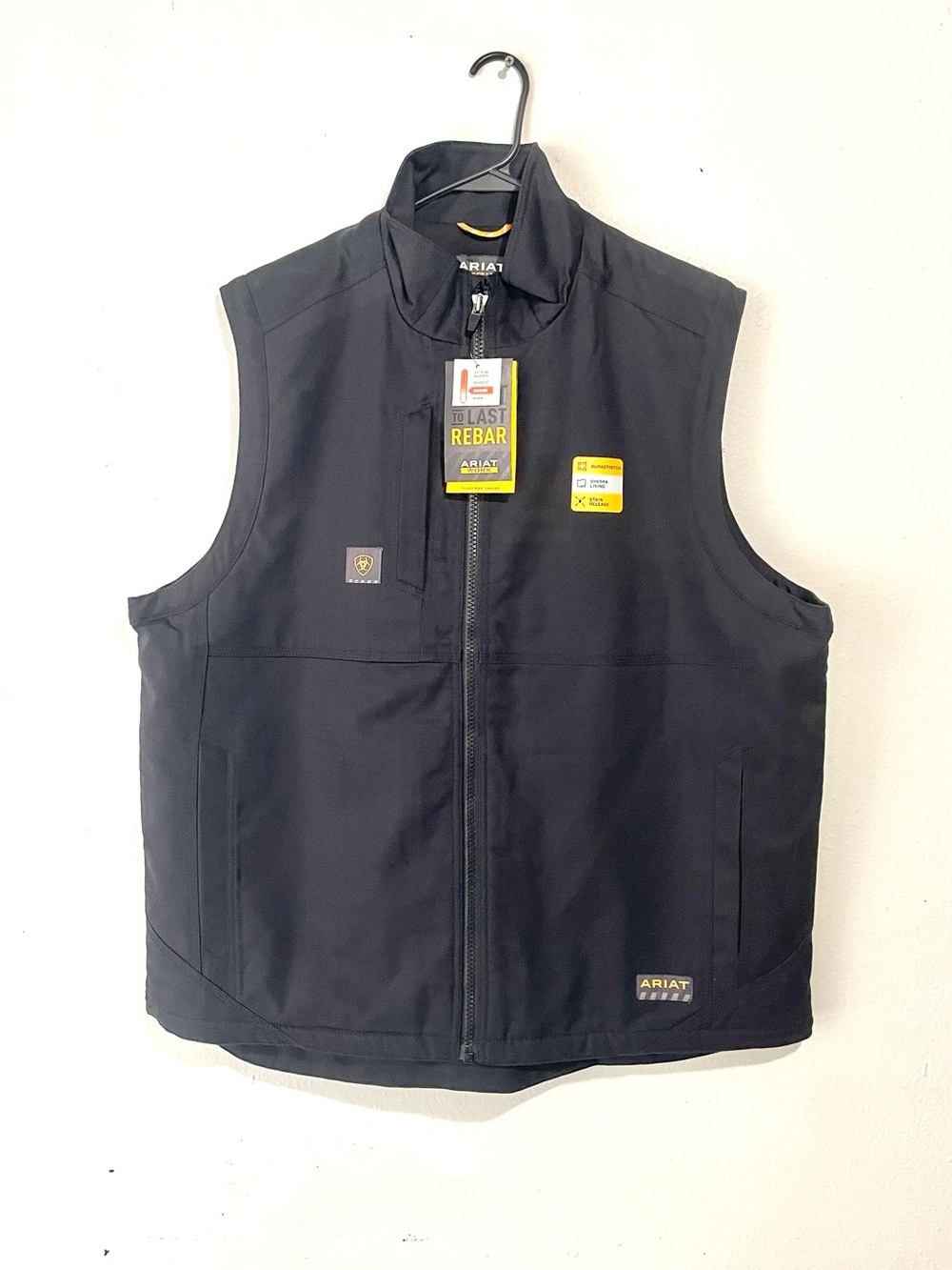 Ariat Black Men's Rebar Work Vest with Zip Front